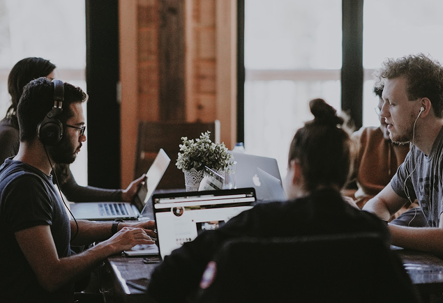 Team collaborating in a modern office