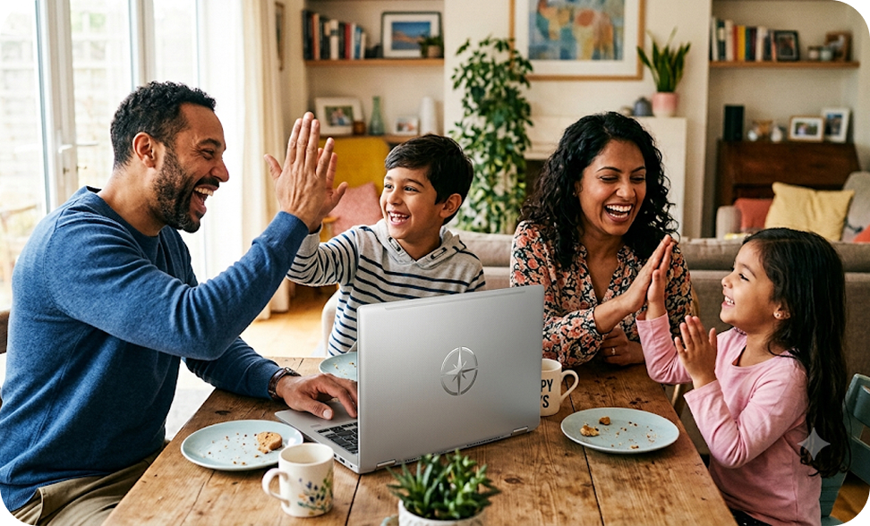 Family reviewing taxes together on a laptop