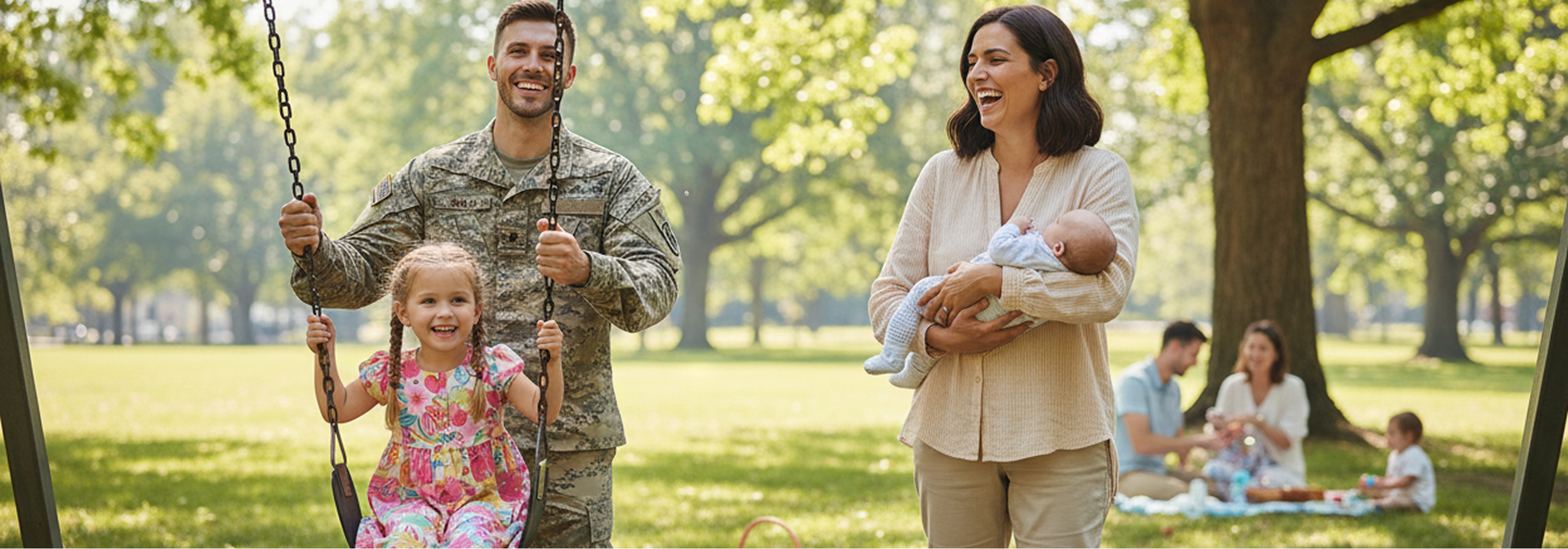 Military service member with family at a park